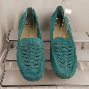 Isaac Mizrahi LIVE Manton Suede Moccasin Turquoise Sz 8.5M Flats